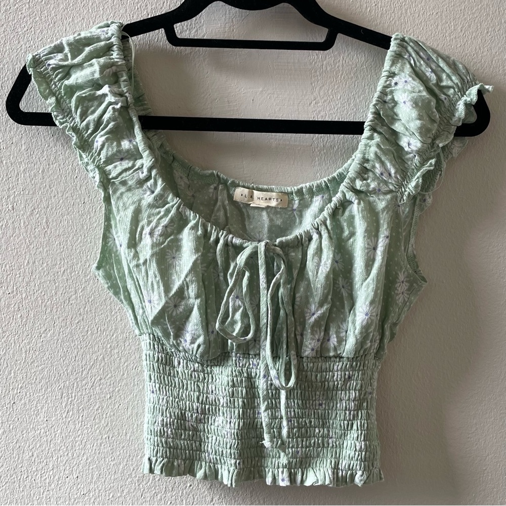 PacSun LA Hearts Small Green Floral Stretchy Top